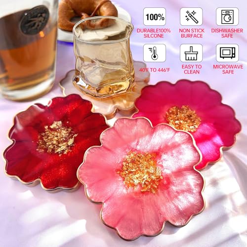 4 Pack 3.34 inches Flower Coaster Molds Coaster for Epoxy Resin Agate Coaster Cup Mat Molds for Resin Casting Silicone Molds for Making DIY Craft - color: Flower Coaster