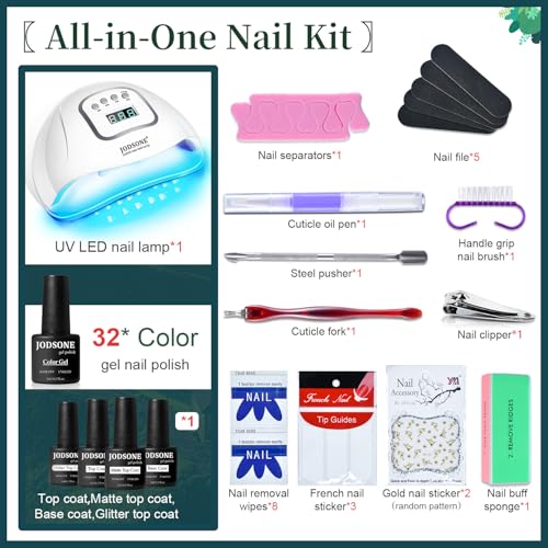 JODSONE 32 Colors Nail Polish Set With U V Light Manicure Nail Tools Nail Art Manicure Salon DIY at Home - color: with glitter color series
