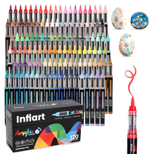 Acrylic Paint Markers Brush Tip 120 Colors Acrylic Paint Pens Automatic Ink Control Acrylic Markers for Wood, Stone, Glass, DIY & Art Supplies - color: 120 Colors