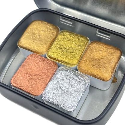 IUILE Handmade Watercolor Paints - Extra Fine Metallic Chrome Half Pan Set (5 colors) - color: Extra Fine Chrome
