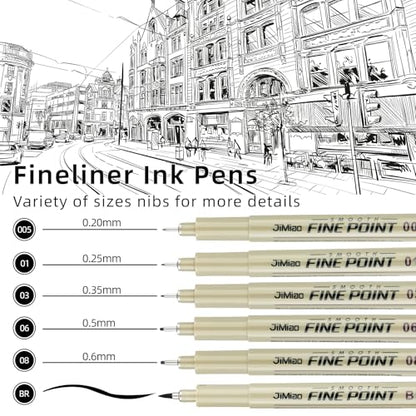 Qionew Micro Fineliner Pens, 6 Pack, Black Fineliners, Multiliner Pen Fine Line Waterproof Ink Set, Study Supplies, artist illustrations, sketches, Bible diaries, Black Art Pens - size: 6Size