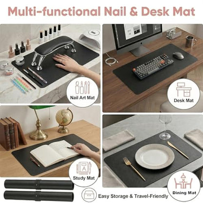 2 PCS Nail Art Table Mat, Soft Microfiber PU Leather Nail Pad, Foldable Nail Art Rest Pad, Reusable Nail Mat for Table Desk, Acrylic Nail Desk Mat for Nail Cushion (Black and Black) - color: Black and Black