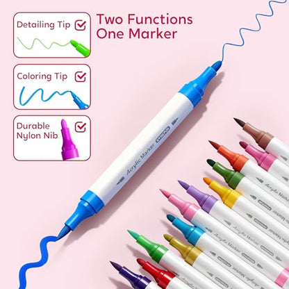 SYNCFUN 24 PCS Washable Acrylic Paint Markers, Dual Tip Acrylic Paint Pens for Paper, Window, Fabric, Canvas, Rock, Wood, Glass, Mirror, Plastic, Metal, Birthday Valentine Easter Gifts for Kids