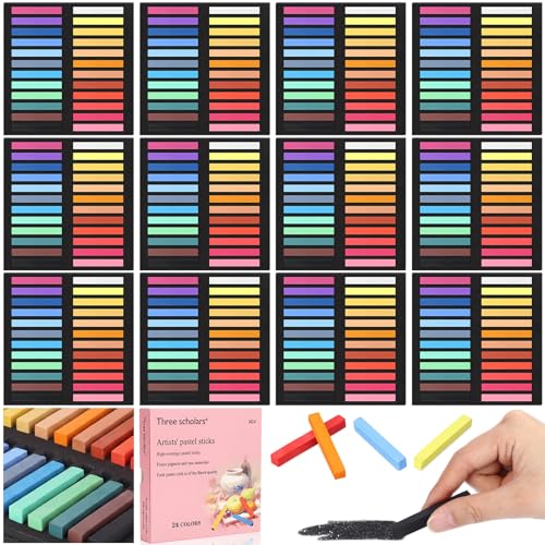 Watersay 288 Pcs Soft Chalk Pastels for Artists Color Pastels Set 24 Assorted Colors Square Chalk Sticks 2.36 Inches 12 Boxes Art Drawing Painting Supplies for Parties, Donations, 60 mm - color: 24 Assorted Colors, size: 60 mm