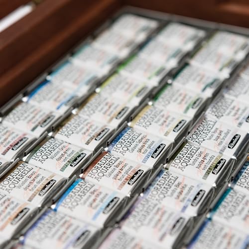 Schmincke Horadam Aquarell Watercolor Pans - Set of 50, Wood Case, Super Granulation Colors, Half Pans