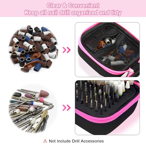 81 Holes Nail Drill Bit Holder (ONLY CASE),Dustproof Portable Organizer Storage Bag with Large Mesh Pocket & High Density Foam to Avoid Slipping & Scratches, Nail Bits Professional Manicure Tools,Pink - color: Pink