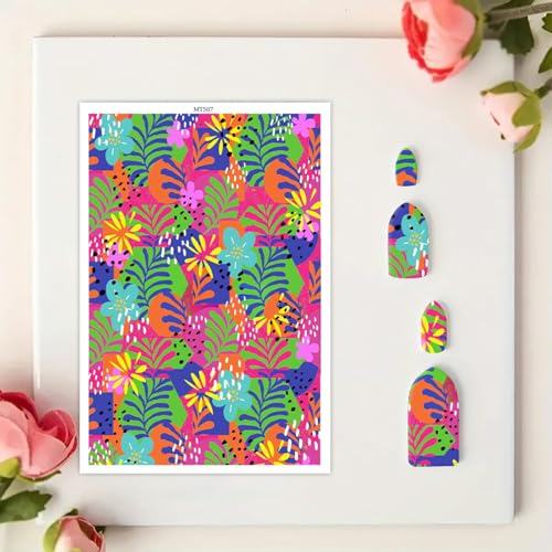 20 Pcs Floral Clay Transfer Paper for DIY Art Crafts, Leaf Bloom Flowers 4 Pattern Design Water Polymer Clay Transfer Sheets Transfer Paper for Polymer Clay Jewelry Earrings Making 5.82X3.93 in - color: 4 Pattern Sets