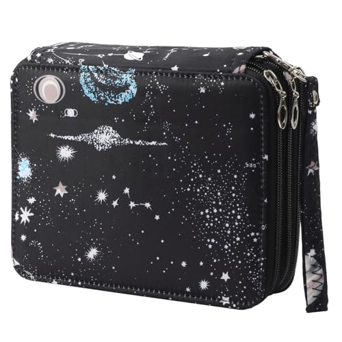 Colored Pencil Case - 72 Slots Pencil Holder with Zipper Closure Twill Fabric Large Capacity Pencil Case for Watercolor Pens or Markers, Pencil Case Organizer for Artist - color: Galaxy Black, size: 72