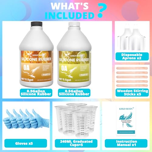 KHKD RESIN 0A Silicone Mold Making Kit 1 Gallon, Platinum Cure 4H Cure | Translucent Non-Toxic Liquid Mold Silicone Rubber, Super Elastic for 3D, resin, and silicone molds 1:1 Mixing Ratio - size: 1 GALLON