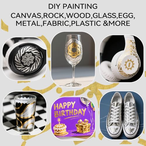 TRANSON 4 Gold and 4 Silver Paint Markers Brush and Fine Dual-tip Acrylic Paint Marker Set for Rock Painting Glass Canvas Wood Leather Ceramic Painting - style: Brush and Fine 4 Gold and 4 Silver