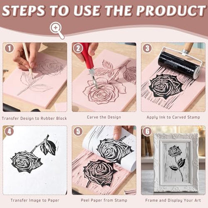 Gaillty Linocut Kit for Beginners, Carving Blocks & Tools Set for DIY Printmaking, 12 Pcs 2'' x 2'', 6 Pcs 4'' x 6'', 2 6'' x 8'' Blocks 3 Sizes for Practice & Creative Projects (Ink Not Included)