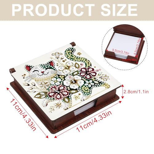 Diamond Painting Kit memo Box, Diamonds Art DIY Cat and Flowers Patterns Sticky Note Box Special Shape Drill, with 160 Sticky Note, Ideal for Home Office Supplies, Handicrafts, Holiday Gifts - color: Cat and flowers