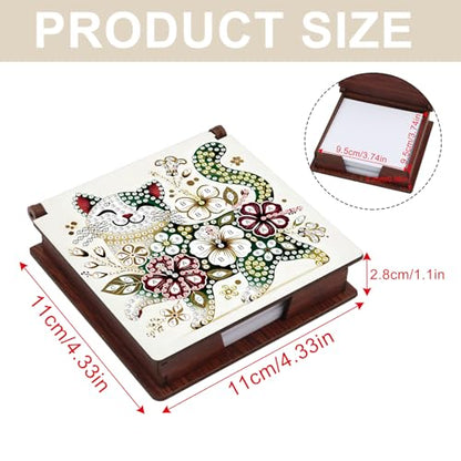Diamond Painting Kit memo Box, Diamonds Art DIY Cat and Flowers Patterns Sticky Note Box Special Shape Drill, with 160 Sticky Note, Ideal for Home Office Supplies, Handicrafts, Holiday Gifts - color: Cat and flowers