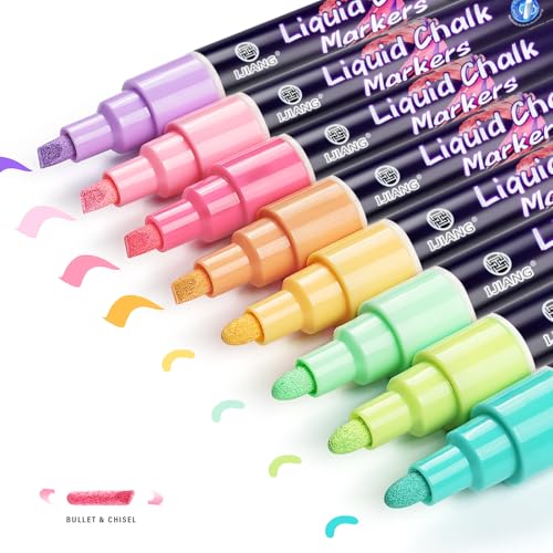 Chalk Markers - Pastel 8 Colors, Water-Based Non-Toxic Liquid Chalk Markers Erasable - with Bullet/Chisel 6mm Reversible Tips, Drawing Chalk Pen for Blackboard, Glass, Windows, Cars, Chalkboard, Signs - color: 6mm - Macaron Colors