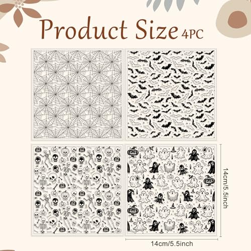 CHGCRAFT 4 Pcs Polymer Clay Texture Sheets Ghosts Silicone Texture Stamp Skeletons Clay Texture Mat Modeling Pattern Pad Sheets for Jewelry and Earrings Tools, 5.5x5.5 inch - style: Ghosts