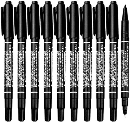 Abhay double-Side Marker Black Felt Tip Pens - 10 Set, Black Dual Tip Brush Pens Art Markers Set, Brush & Fine Tip Marker for Art Drawing