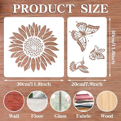 10 Pcs Large Sunflower Stencils for Painting Reusable Floral Butterfly Leaf Crafts Templates Set for DIY Drawing, Walls, Wood, Window, Garden Fence Furniture - color: Sunflowe