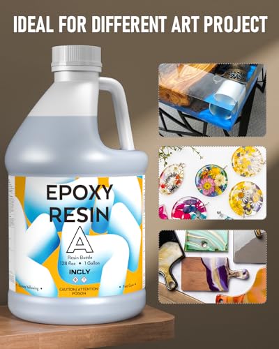 INCLY 2 Gallon Crystal Clear Epoxy Resin Kit, High Gloss & Bubbles Free Resin Supplies Coating & Casting for Table Top, Countertop, River Table,Wood, Jewelry Making, Art Craft, Self Leveling 1:1 - size: 2 Gallon