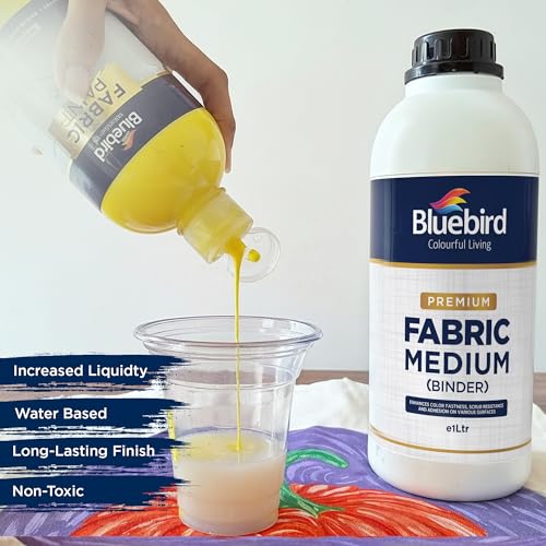BLUEBIRD Fabric Medium - Textile Medium for Fabric Painting, Prevents Flaking, Ideal for Clothes, Accessories, and More (33.8 Fl Oz / 1 Liter) - size: 33.8 Fl Oz (Pack of 1)