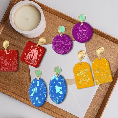 CHGCRAFT Polymer Clay Texture Sheet Mushrooms Silicone Texture Stamp Stars Flowers Clay Texture Mat Modeling Pattern Pad Polymer Clay Tools for Jewelry Earring Making DIY Craft, 5.5x5.5inch - style: Mushroom