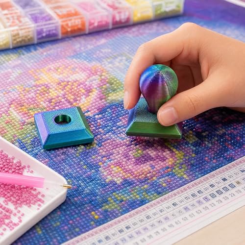 POETRYDRAW Diamond Art Painting Embossing Roller 3D Printing Diamond Art Painting Seal Press Diamond Art Painting Roller Tool Set for Multi-Color Square & Circular Drills (Iridescent) - color: Aurora Iridescent