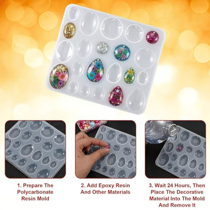 Earring Resin Mold with Holes Silicone Pendant Epoxy Mold 3 Packs | Geometric Gem Cabochon Jewelry Casting Variety Shapes Sizes for DIY Earrings Necklace Keychain Crafting Resin Supplies