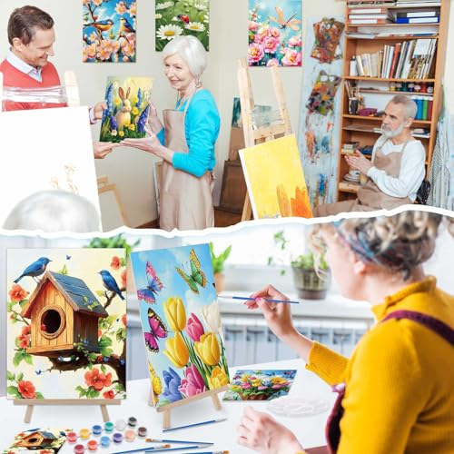 Tenceur 16 Sets Pre Drawn Canvas to Paint for Sip and Paint Party, 8 x 10 Inch Preprinted Framed Pre Sketched Coloring Canvas with Easels and Brushes for Adults Party Supplies(Garden) - style: Garden
