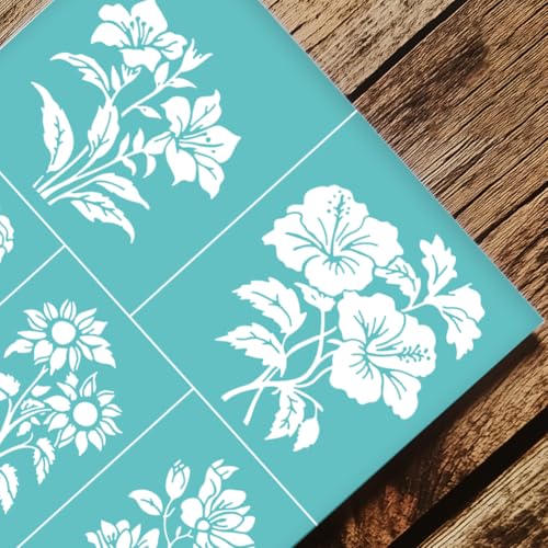 2 Sheets Flower Borders Silkscreen Stencil, Reusable Self-Adhesive Silk Screen Printing Floral and Butterfly Pattern Mesh Rose Sunflower Stencil for Painting on Wood Fabric DIY T-Shirt - style: Floral and Butterfly