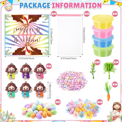 Tinlade 273 Pcs/24 Set Air Dry Clay Spring Crafts with Colorful Modeling Clay Resin Figurines Foam Eggs Flowers Grass Card Bag for Christian Party Favors Stuffers Goodie Bag Filler(Jesus) - style: Jesus