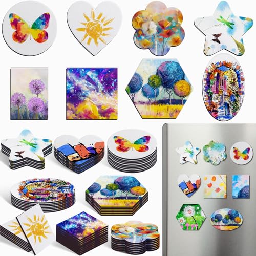 Engrowtic 60 Pcs Mini Magnetic Canvas Panel Boards Magnetic Painting Canvas Panel Various Size for Painting Fridge Locker Art Crafts DIY(Classic) - style: Classic