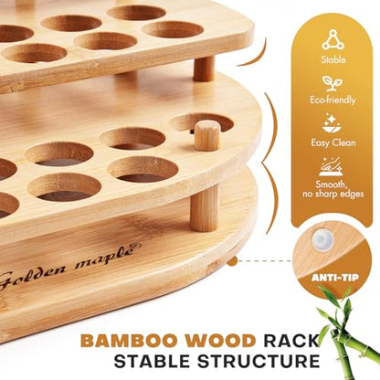 golden maple Bamboo Paint Organizer & Brush Holder 2-in-1, 3-Tier | 42 Paint Bottle Holes, 39 Paint Brush Slots, Desktop Storage Rack, For Miniature Model Painting & Art Crafts