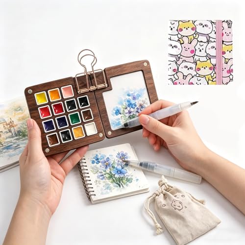 Watercolor Paint Set, Pocket Artist Set with Palette, Storage Bag, and Metal Clip, Suitable for art enthusiasts(B) - color: B