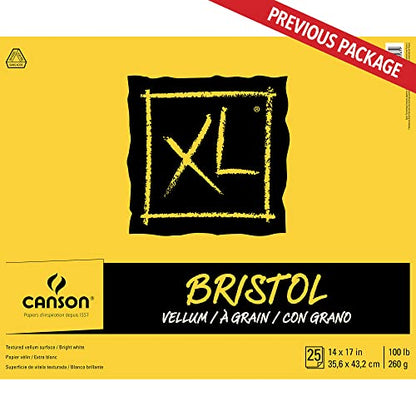 Canson XL Series Bristol Paper, Vellum, Foldover Pad, 14x17 inches, 25 Sheets (100lb/260g) - Artist Paper for Adults and Students - Charcoal, Pen and Ink, Marker, and Pastel - size: 14x17, style: Bristol, Vellum