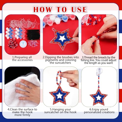 WinnerWhy 30 Sets 4th of July Crafts Bulk, Patriotic 250th Anniversary Stained Glass Sun Catcher Art Kits for Memorial Day Home Party Project Activities Hanging Ornaments - style: 4th of July