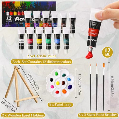Cholemy 36 Pcs Paint and Sip Kit for Adults 8''x10'' Pre Drawn Canvas for Painting DIY Afro Acrylic Painting Kit Wood Easel Brushes Date Night Bulk for Summer 4th of July Party Gift(Fresh Flowers) - style: Fresh Flowers