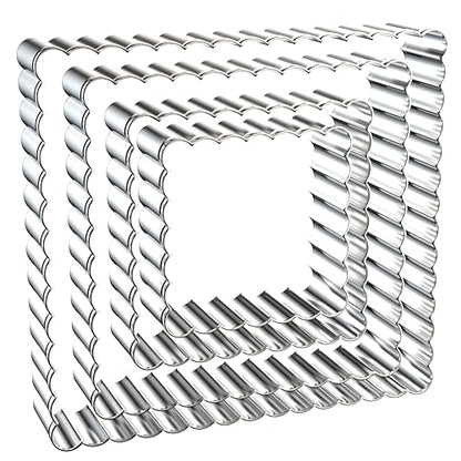 Scalloped Square Cookie Cutter Set - 5 Inch, 4 Inch, 3 Inch, 2 Inch - Fluted Edge Wavy Square Plaque Cookie Cutters Shapes Biscuit Molds - Stainless Steel - style: Square