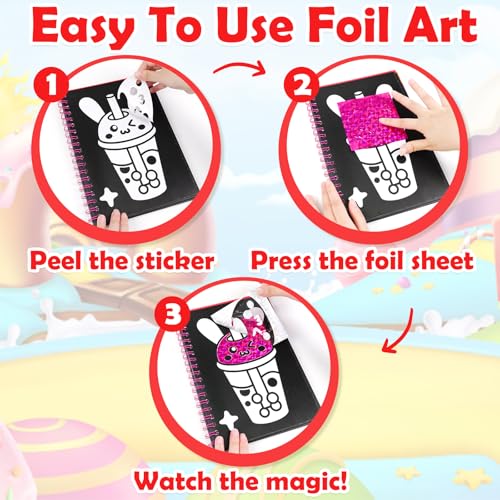 FUNNYB&G Foil Art Craft Kit for Girls 4-10 Years Old: Mess-Free & No-Glue, Create 16 Sparkly Food Pictures – Perfect Travel Toy & Birthday Gift for Kids (Food) - style: Food
