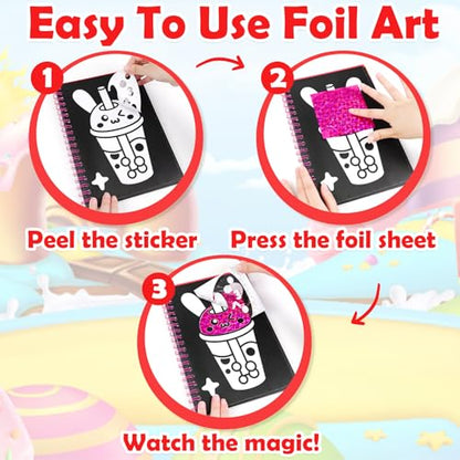 FUNNYB&G Foil Art Craft Kit for Girls 4-10 Years Old: Mess-Free & No-Glue, Create 16 Sparkly Food Pictures – Perfect Travel Toy & Birthday Gift for Kids (Food) - style: Food