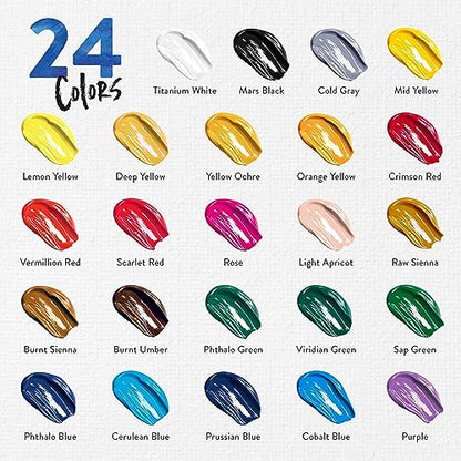 Chalkola 40 Acrylic Paint Set for Adults with 24 Acrylic Paints kit (22ml), 10 Painting Brushes, 5 Canvas for Painting (8x10) & 1 Palette