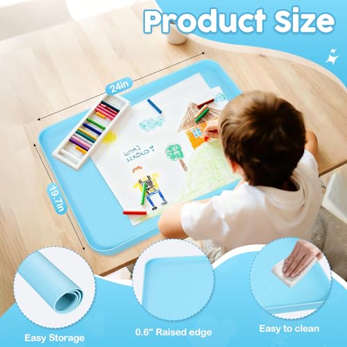 Silicone Art Mat for Crafts, Large 24x19.5 Inch Silicone Painting Mat & Craft Mat with Raised Edges for Artists, Jewelry Making, Playdough, Kids Activities,Blue - color: Blue