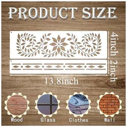 Border Stencils for Painting on Wood, Furniture Stencil for Crafts Reusable Wood Burning Drawing Art Paint Stencils and Patterns for Wall Table Chair Cabinet Canvas Furniture