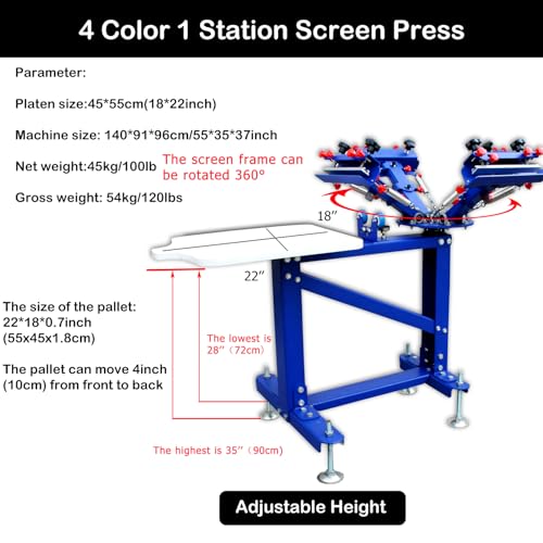 HayWHNKN 4 Color 1 Station Micro-Adjust Screen Printing Machine Kit Silk Screen Printing Press for T-Shirt with UV Exposure Unit Kit Washout Tank