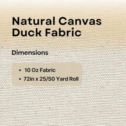 Natural Cotton Duck Canvas 10 Oz –72-Inch Wide x 50 Yards Length - Durable Fabric for Tote Bags, Upholstery, Crafts, Backpacks, Art Projects & DIY Crafts - size: SF-10oz 72-50