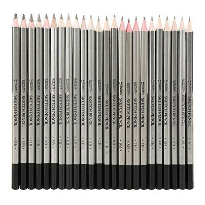 Walfront Professional Sketching Pencils Set 24-Piece 9H to 14B Graphite Drawing Pencils for Artists Beginners Art Pencils for Shading Sketching Detailing, Premium Art Supplies