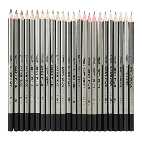 Walfront Professional Sketching Pencils Set 24-Piece 9H to 14B Graphite Drawing Pencils for Artists Beginners Art Pencils for Shading Sketching Detailing, Premium Art Supplies