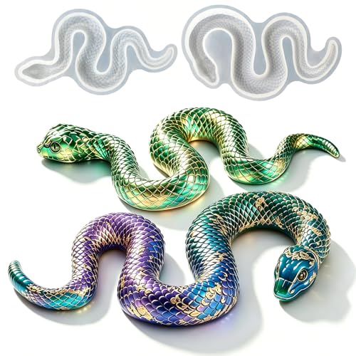 Wehous 2PCS Large Snake Resin Molds, Cool Animals Halloween Ornament Silicone Mold, Unique Display Snake Epoxy Resin Casting Concrete Plaster Molds for DIY Pendant Wall Hanging Table Home Decor - color: 2x Snake