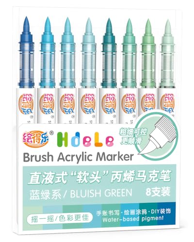Guangna Acrylic Paint Markers, Brush Tip Acrylic Paint Pens for Pumpkin Paint, Christmas Art, Rock Painting, Wood, Glass, Ceramic, Canvas, Stone, DIY Crafts (Blue & Green) - color: Blue & Green