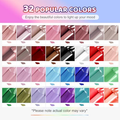 JODSONE 36Pcs Gel Nail Polish Kit with U V Light Crystal Transparent Classic Color 4 Functional Gel for All Seasons - color: 32COLOOR-KIT