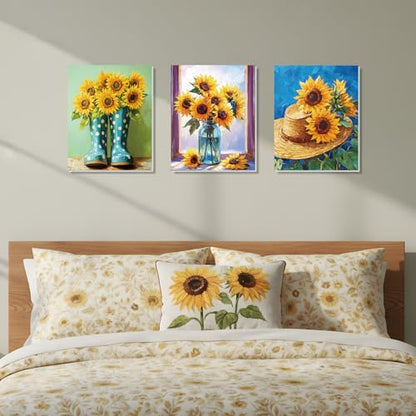 Engrowtic 12 Pcs 8 x 10'' Sunflower Flower Pre Drawn Canvas to Paint Pre Printed Sketched Canvas for Adult Ladies Paint Art Party Favor Board Set for Craft(Bright Style) - style: Bright Style