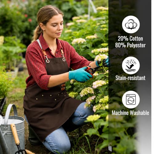 Aoomzoon Durable Kitchen Apron,Multifunctional Chef Aprons for Women & Men with Pockets for Cooking Baking & Daily Use - color: Cappuccino